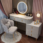 Bedroom Lighted Mirror With Drawer Wooden Glam Make-up Vanity Makeup Vanity & Mirror & Petal Chair 39.4"L x 15.7"W x 29.5"H White-Gold Clearhalo 'Bedroom Furniture' 'furn' 'furn_makeup_vanities' 'Furniture' 'Makeup Vanities' 'makeup_vanities' 7822433