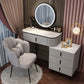 Bedroom Lighted Mirror With Drawer Wooden Glam Make-up Vanity Makeup Vanity & Mirror & Petal Chair 31"L x 16"W x 30"H White-Black Clearhalo 'Bedroom Furniture' 'furn' 'furn_makeup_vanities' 'Furniture' 'Makeup Vanities' 'makeup_vanities' 7822436