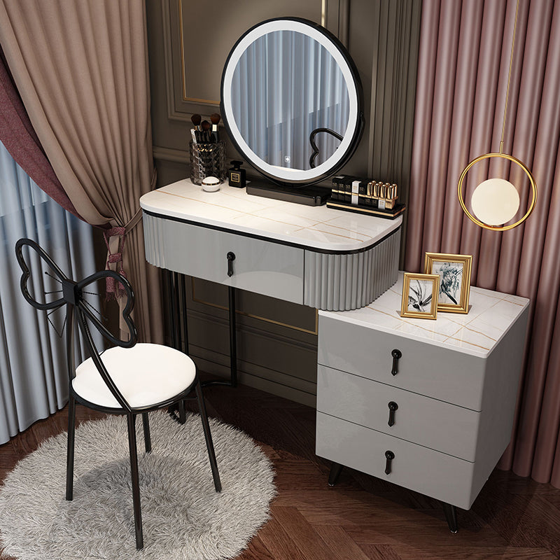 Bedroom Lighted Mirror With Drawer Wooden Glam Make-up Vanity Makeup Vanity& Mirror & Butterfly Chair 31"L x 16"W x 30"H White-Black Clearhalo 'Bedroom Furniture' 'furn' 'furn_makeup_vanities' 'Furniture' 'Makeup Vanities' 'makeup_vanities' 7822442