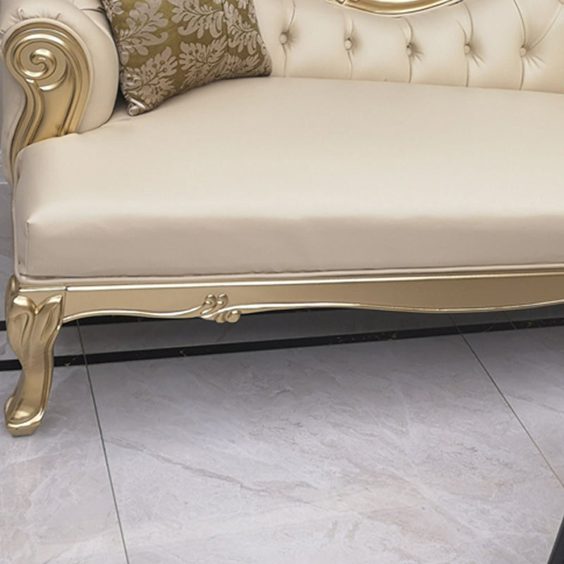 Faux Leather Upholstered Tufted Chaise Lounge Chair in Beige and Gold Clearhalo 'Chairs & Seating' 'Chaise Lounge' 'chaise_lounge' 'furn' 'furn_chaise_lounge' 'Furniture' 'Living Room Furniture' 7822464