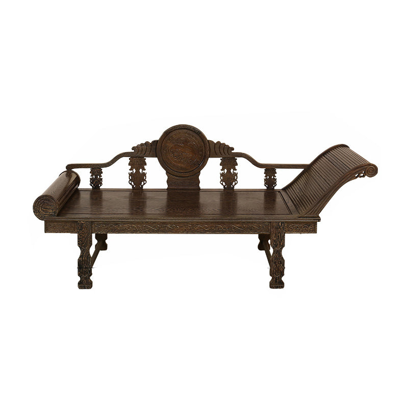 Traditional Espresso Solid Wood Chaise Lounge Couch with Round Arms Right-Arm Chaise Clearhalo 'Chairs & Seating' 'Chaise Lounge' 'chaise_lounge' 'furn' 'furn_chaise_lounge' 'Furniture' 'Living Room Furniture' 7822513