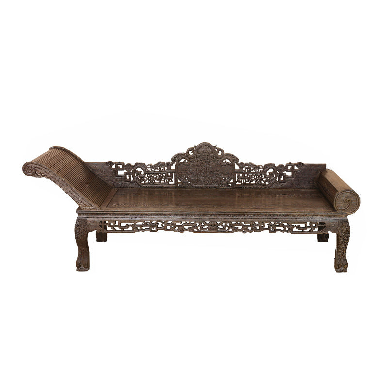 Traditional Espresso Solid Wood Chaise Lounge Couch with Round Arms Left-Arm Chaise Clearhalo 'Chairs & Seating' 'Chaise Lounge' 'chaise_lounge' 'furn' 'furn_chaise_lounge' 'Furniture' 'Living Room Furniture' 7822518