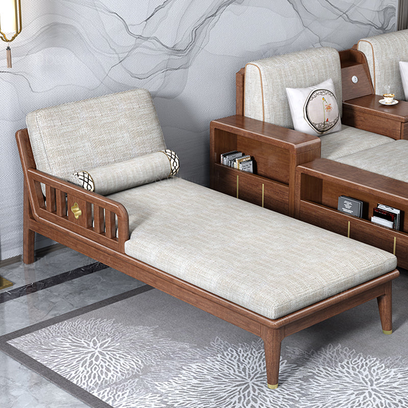 Walnut Slipcovered Cotton Blend Chaise Lounge Couch with Square Arms Clearhalo 'Chairs & Seating' 'Chaise Lounge' 'chaise_lounge' 'furn' 'furn_chaise_lounge' 'Furniture' 'Living Room Furniture' 7822540