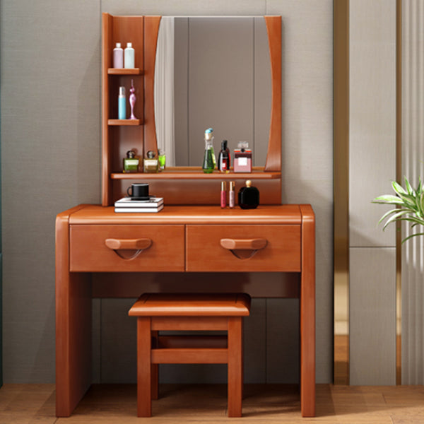 3-Piece Wood Standing Drawers Included Vanity Dressing Table Set Makeup Vanity & Mirror & Stools Medium Wood Clearhalo 'Bedroom Furniture' 'furn' 'furn_makeup_vanities' 'Furniture' 'Makeup Vanities' 'makeup_vanities' 7822567