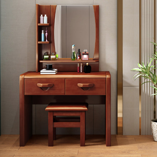3-Piece Wood Standing Drawers Included Vanity Dressing Table Set Makeup Vanity & Mirror & Stools Walnut Clearhalo 'Bedroom Furniture' 'furn' 'furn_makeup_vanities' 'Furniture' 'Makeup Vanities' 'makeup_vanities' 7822569