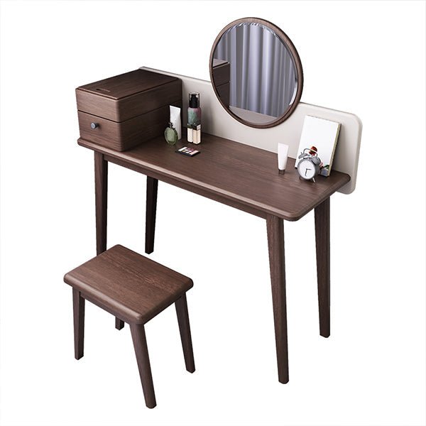 3-Piece Standing Mid-Century Modern Drawers Included Vanity Dressing Table Set Makeup Vanity & Mirror & Stools Clearhalo 'Bedroom Furniture' 'furn' 'furn_makeup_vanities' 'Furniture' 'Makeup Vanities' 'makeup_vanities' 7822579