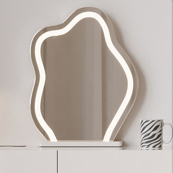 Tavolo da toeletta da toeletta a specchio illuminato moderno bianco a 6 cassetto