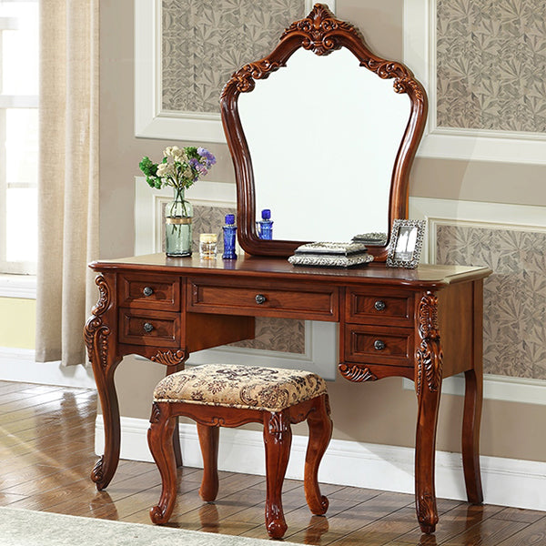 3-Piece Standing Brown Vanity Dressing Table Set with Makeup Table and Stool Clearhalo 'Bedroom Furniture' 'furn' 'furn_makeup_vanities' 'Furniture' 'Makeup Vanities' 'makeup_vanities' 7822619