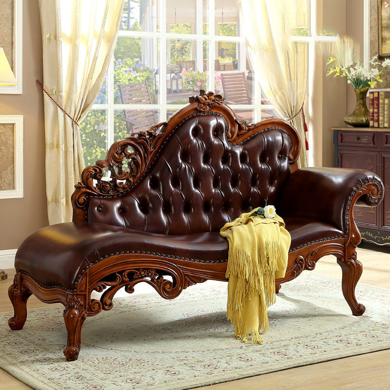 Traditional One Armed Chaise Rolled Arms with Legs for Living Room Genuine Leather Right-Arm Chaise Clearhalo 'Chairs & Seating' 'Chaise Lounge' 'chaise_lounge' 'furn' 'furn_chaise_lounge' 'Furniture' 'Living Room Furniture' 7822783