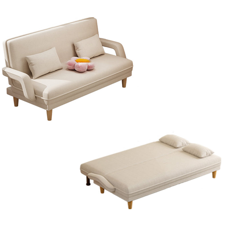 Scandinavian Removable Cushions Fabric Square Arms Futon Sleeper Sofa Bed 67"L x 27.5"W x 31"H White Clearhalo 'furn' 'furn_futons' 'Furniture' 'Futons & Daybeds' 'Futons' 'Living Room Furniture' 7822921