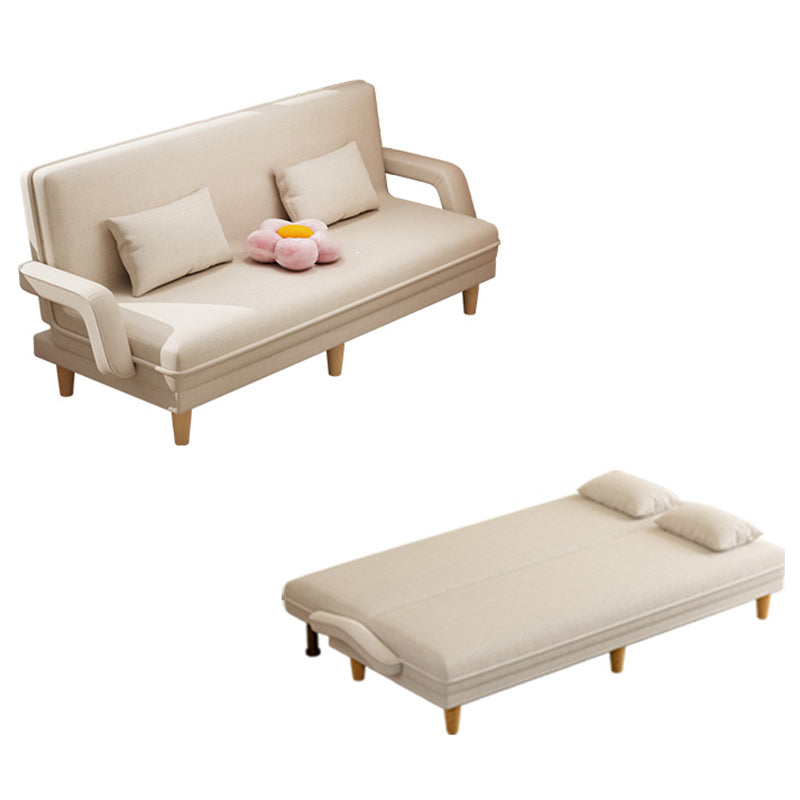 Scandinavian Removable Cushions Fabric Square Arms Futon Sleeper Sofa Bed White Clearhalo 'furn' 'furn_futons' 'Furniture' 'Futons & Daybeds' 'Futons' 'Living Room Furniture' 7822922