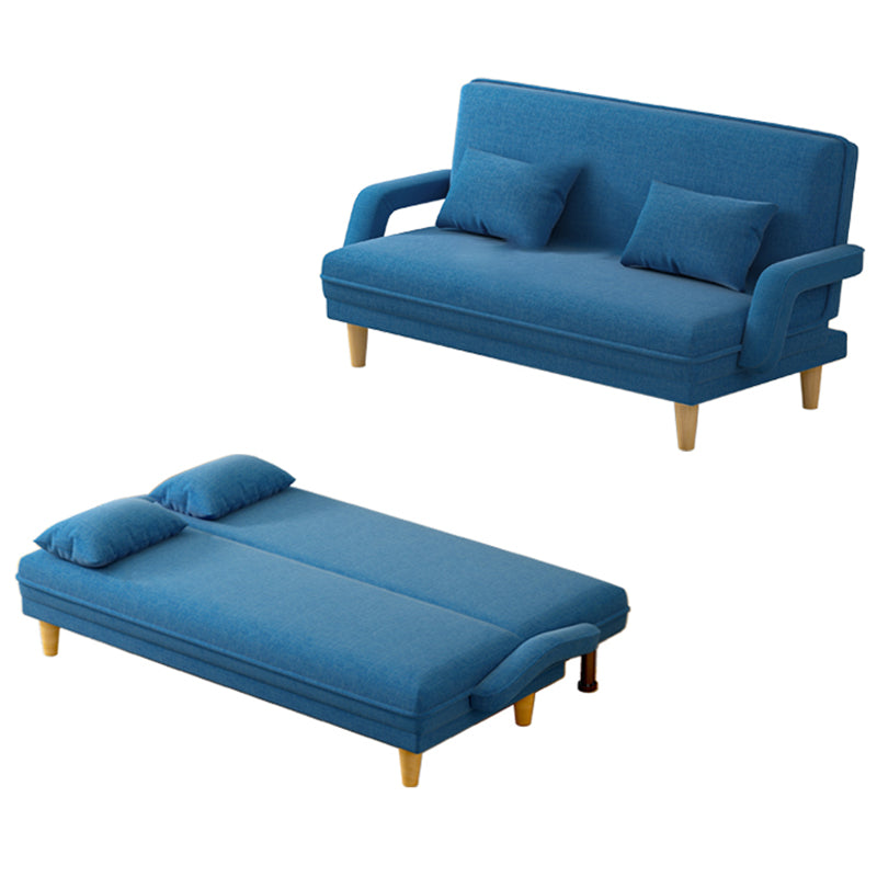 Scandinavian Removable Cushions Fabric Square Arms Futon Sleeper Sofa Bed 67"L x 27.5"W x 31"H Blue Clearhalo 'furn' 'furn_futons' 'Furniture' 'Futons & Daybeds' 'Futons' 'Living Room Furniture' 7822925