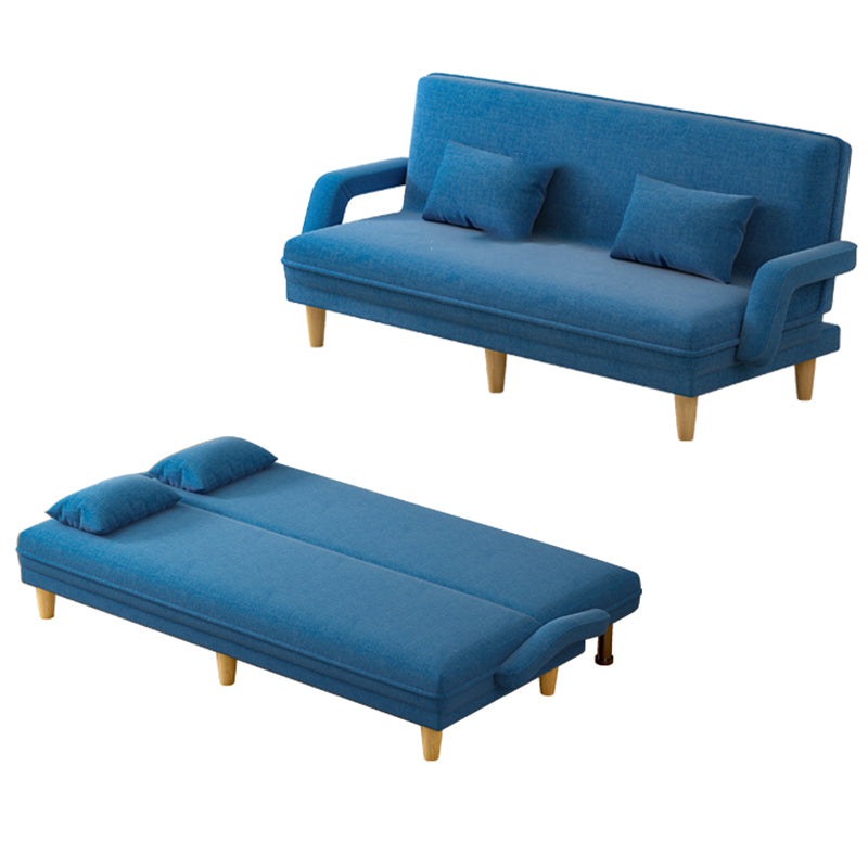 Scandinavian Removable Cushions Fabric Square Arms Futon Sleeper Sofa Bed Blue Clearhalo 'furn' 'furn_futons' 'Furniture' 'Futons & Daybeds' 'Futons' 'Living Room Furniture' 7822926