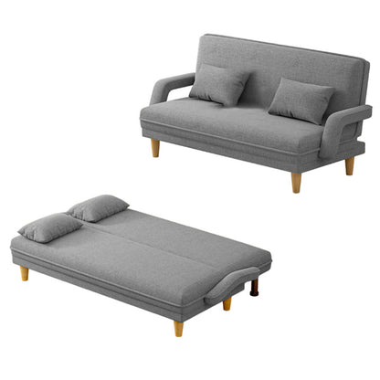Scandinavian Removable Cushions Fabric Square Arms Futon Sleeper Sofa Bed 67"L x 27.5"W x 31"H Light Grey Clearhalo 'furn' 'furn_futons' 'Furniture' 'Futons & Daybeds' 'Futons' 'Living Room Furniture' 7822932