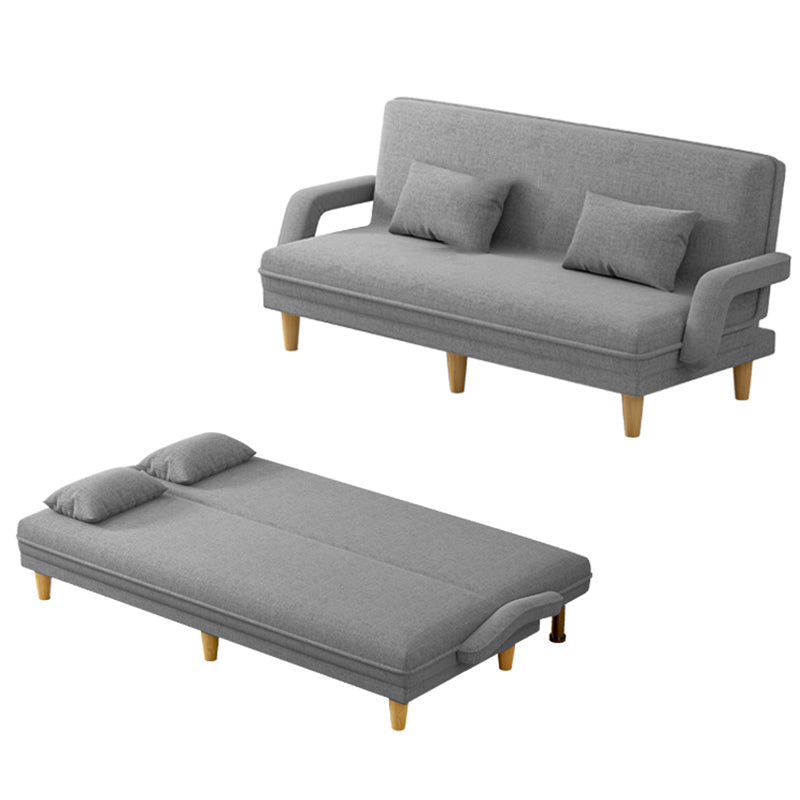 Scandinavian Removable Cushions Fabric Square Arms Futon Sleeper Sofa Bed Light Grey Clearhalo 'furn' 'furn_futons' 'Furniture' 'Futons & Daybeds' 'Futons' 'Living Room Furniture' 7822934