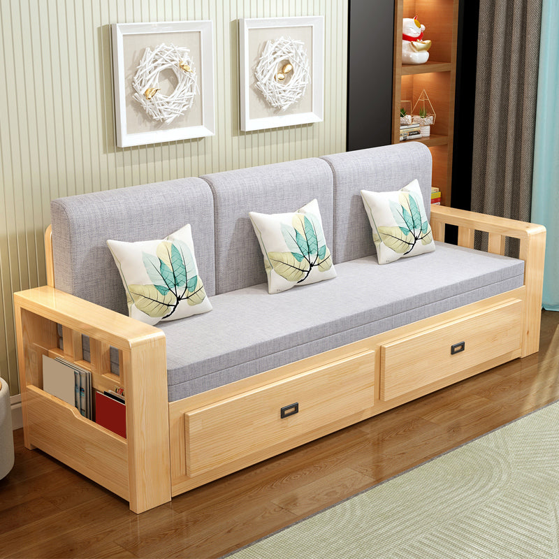 Removable Cushions Scandinavian Solid Wood Futon Sleeper Sofa Bed Clearhalo 'furn' 'furn_futons' 'Furniture' 'Futons & Daybeds' 'Futons' 'Living Room Furniture' 7823034