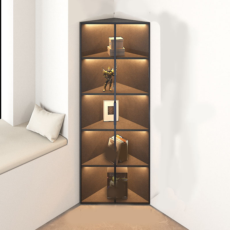 Corner Glass Paned Wood No Distressing Contemporary Accent Cabinet