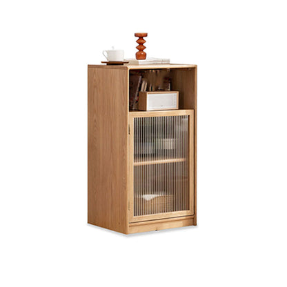Glass Paned Solid Wood Shelves Included Modern Accent Cabinet