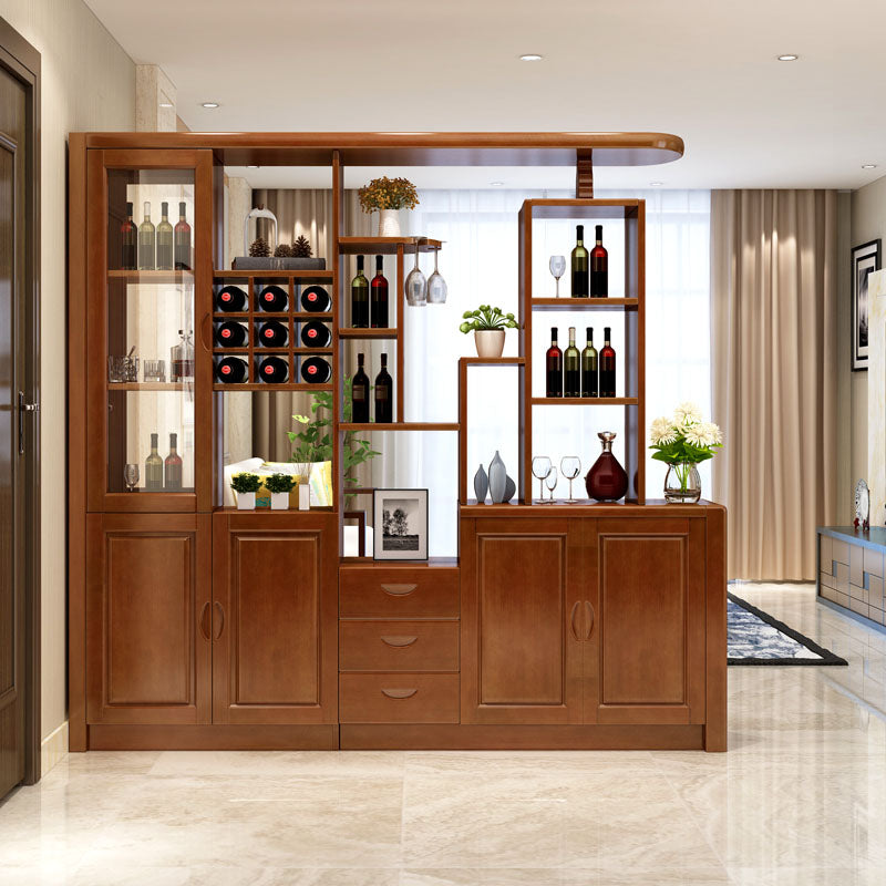 Solid Wood Modern Bar Pulls Accent Cabinet with Doors and Drawers