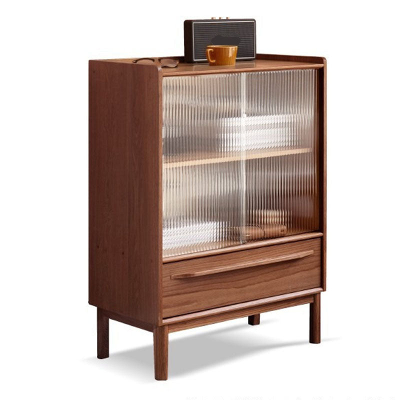 Glass Paned 1 - Drawer Solid Wood Accent Cabinet for Living Room Nut-Brown Clearhalo 'Cabinets & Chests' 'cabinets_chests' 'furn' 'furn_cabinets_chests' 'Furniture' 'Living Room Furniture' 7823332