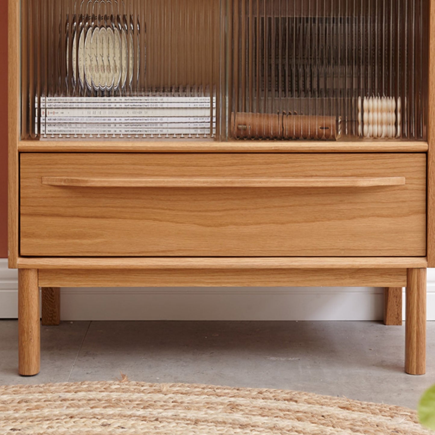 Glass Paned 1 - Drawer Solid Wood Accent Cabinet for Living Room