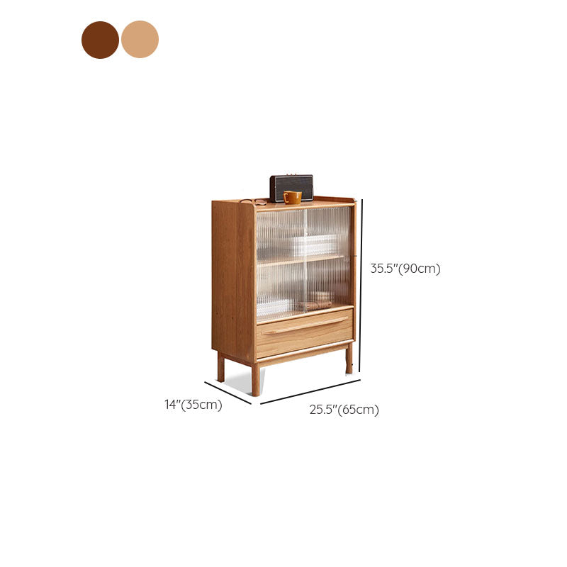 Glass Paned 1 - Drawer Solid Wood Accent Cabinet for Living Room