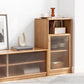 Natural Solid Wood Grooves Glass Paned Living Room Accent Cabinet with Shelves Clearhalo 'Cabinets & Chests' 'cabinets_chests' 'furn' 'furn_cabinets_chests' 'Furniture' 'Living Room Furniture' 7823347