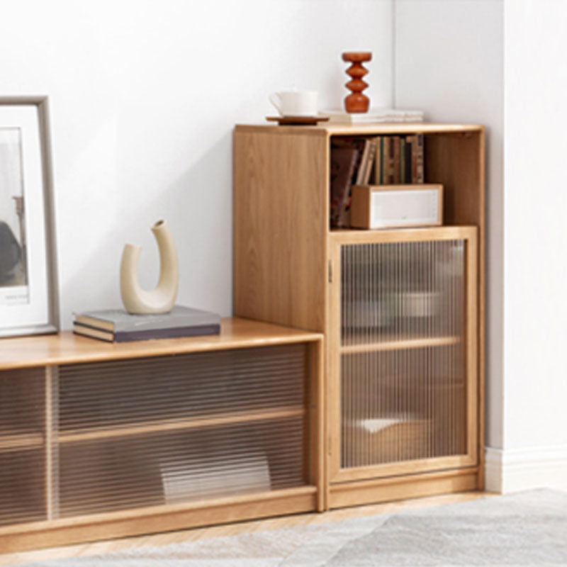 Natural Solid Wood Grooves Glass Paned Living Room Accent Cabinet with Shelves Clearhalo 'Cabinets & Chests' 'cabinets_chests' 'furn' 'furn_cabinets_chests' 'Furniture' 'Living Room Furniture' 7823347