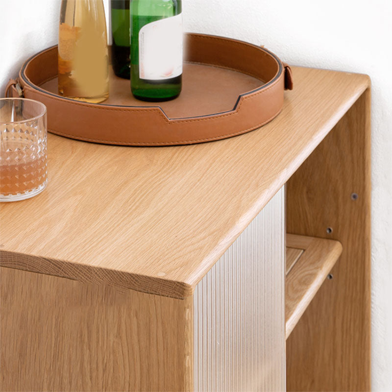 Natural Solid Wood Grooves Glass Paned Living Room Accent Cabinet with Shelves Clearhalo 'Cabinets & Chests' 'cabinets_chests' 'furn' 'furn_cabinets_chests' 'Furniture' 'Living Room Furniture' 7823350