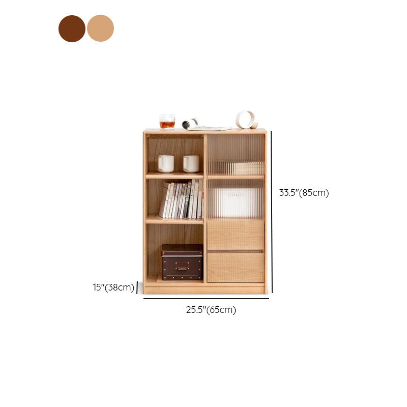 Natural Solid Wood Grooves Glass Paned Living Room Accent Cabinet with Shelves Clearhalo 'Cabinets & Chests' 'cabinets_chests' 'furn' 'furn_cabinets_chests' 'Furniture' 'Living Room Furniture' 7823355
