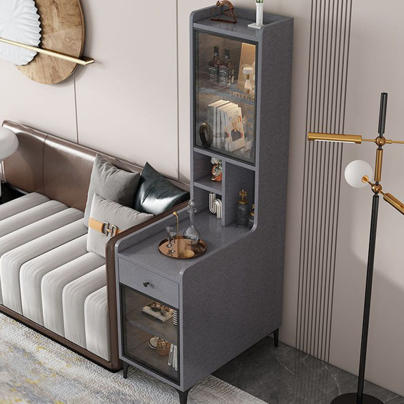 Glass Paned Modern Straight Legs Wood Accent Cabinet with Shelves