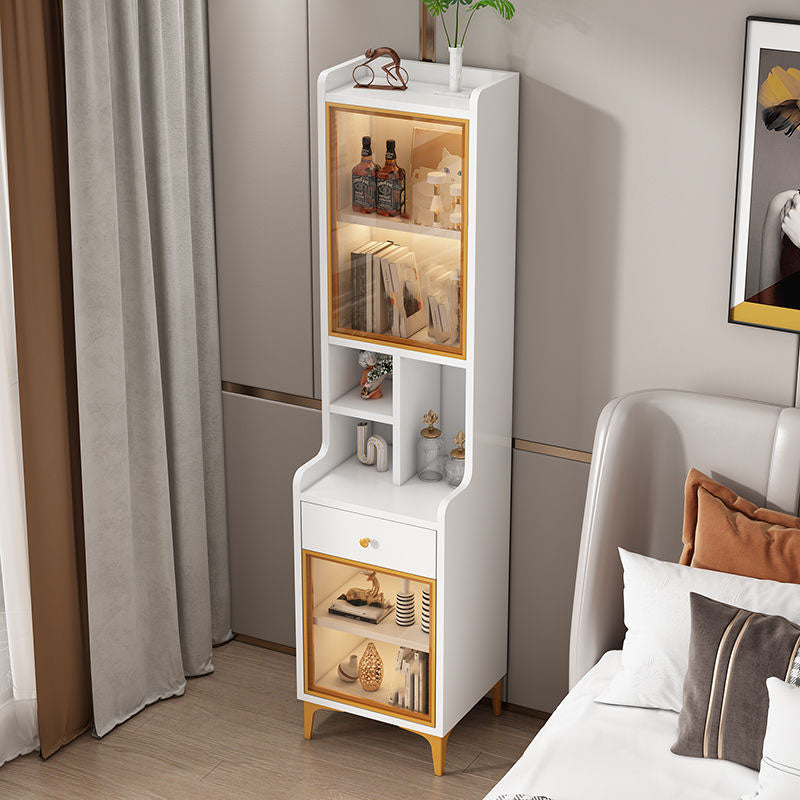 Glass Paned Modern Straight Legs Wood Accent Cabinet with Shelves