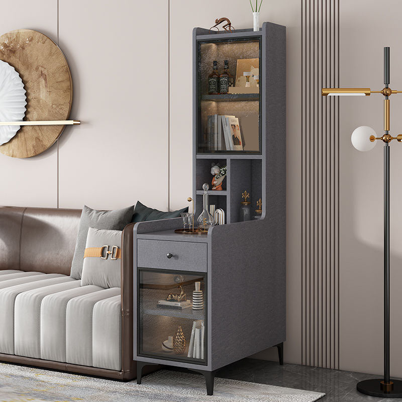 Glass Paned Modern Straight Legs Wood Accent Cabinet with Shelves