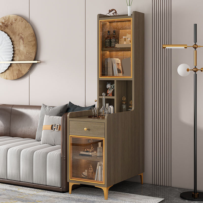 Glass Paned Modern Straight Legs Wood Accent Cabinet with Shelves