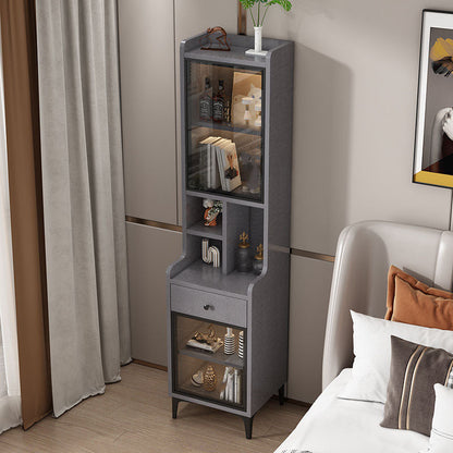 Glass Paned Modern Straight Legs Wood Accent Cabinet with Shelves