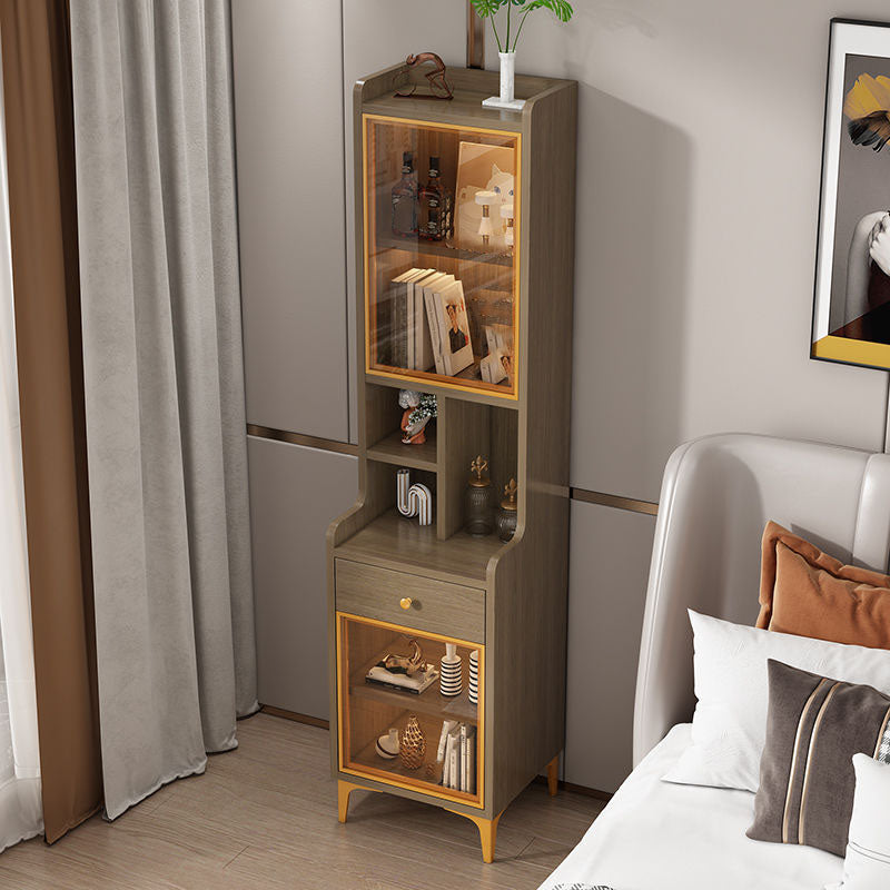 Glass Paned Modern Straight Legs Wood Accent Cabinet with Shelves