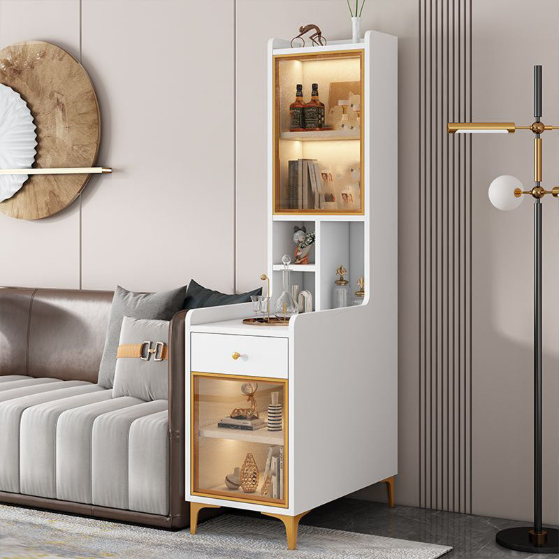 Glass Paned Modern Straight Legs Wood Accent Cabinet with Shelves