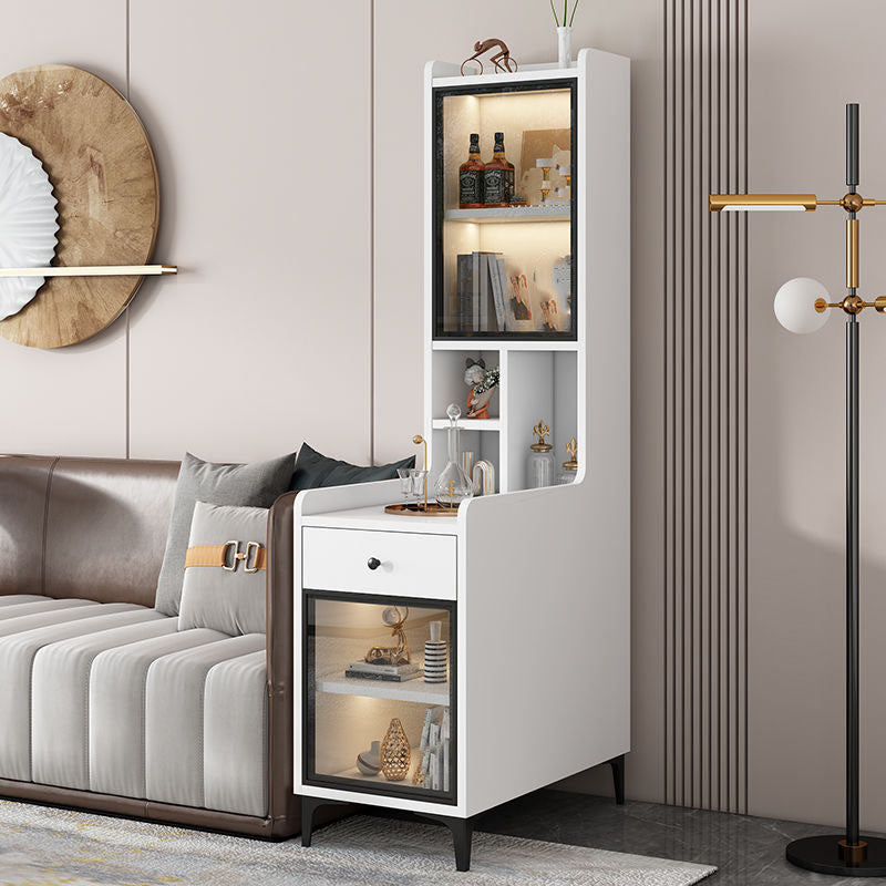 Glass Paned Modern Straight Legs Wood Accent Cabinet with Shelves