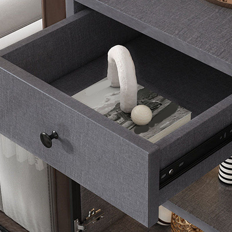 Glass Paned Modern Straight Legs Wood Accent Cabinet with Shelves