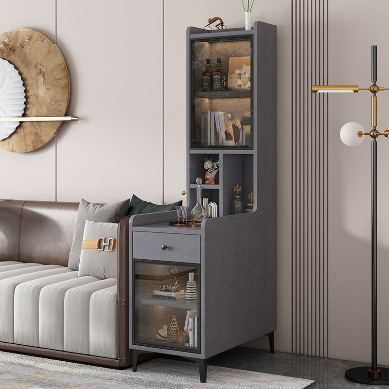 Glass Paned Modern Straight Legs Wood Accent Cabinet with Shelves