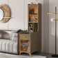 Glass Paned Modern Straight Legs Wood Accent Cabinet with Shelves