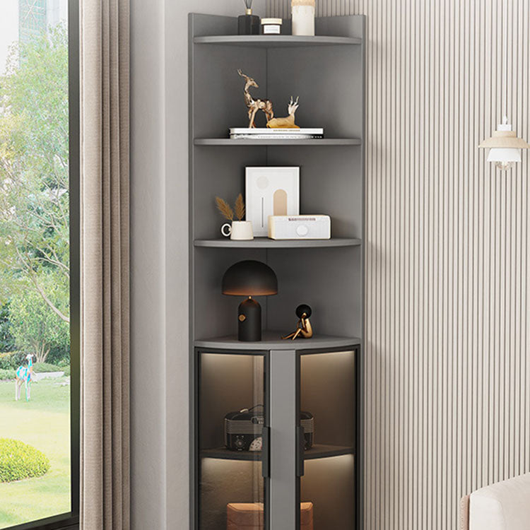 Wood Glass Paned Corner Modern Bar Pulls Accent Cabinet with Doors