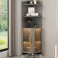 Wood Glass Paned Corner Modern Bar Pulls Accent Cabinet with Doors