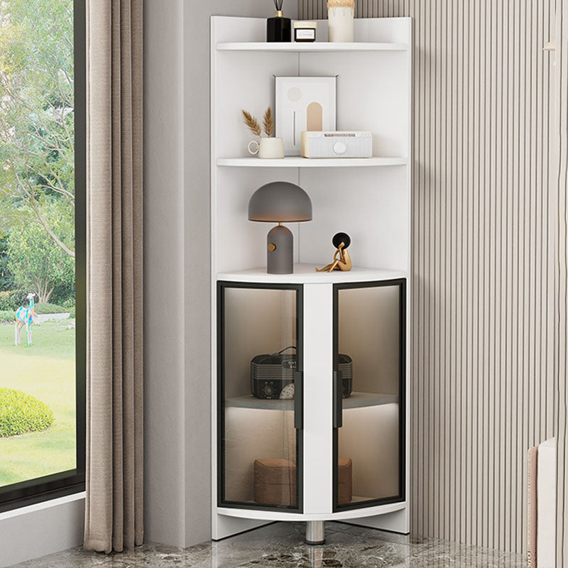 Wood Glass Paned Corner Modern Bar Pulls Accent Cabinet with Doors