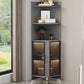 Wood Glass Paned Corner Modern Bar Pulls Accent Cabinet with Doors
