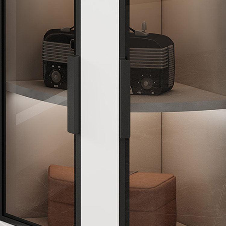 Wood Glass Paned Corner Modern Bar Pulls Accent Cabinet with Doors