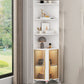 Wood Glass Paned Corner Modern Bar Pulls Accent Cabinet with Doors