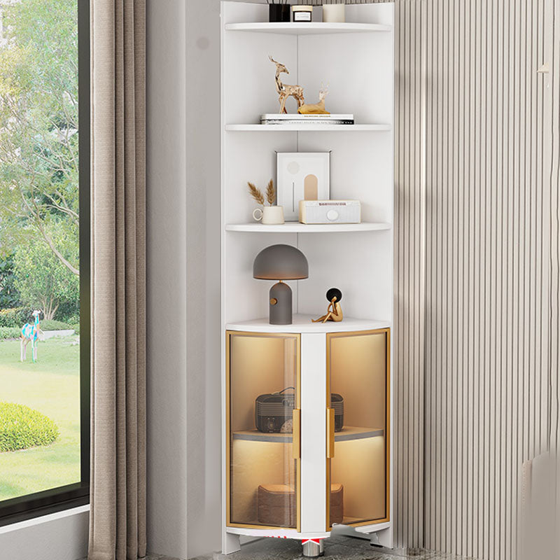 Wood Glass Paned Corner Modern Bar Pulls Accent Cabinet with Doors