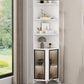 Wood Glass Paned Corner Modern Bar Pulls Accent Cabinet with Doors