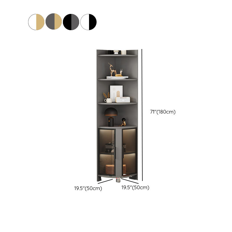 Wood Glass Paned Corner Modern Bar Pulls Accent Cabinet with Doors